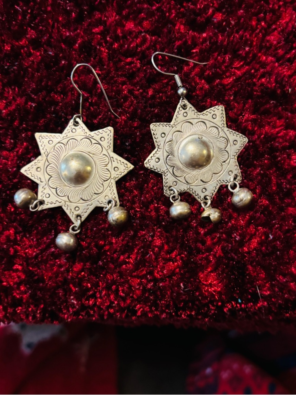 Vintage Sterling Silver ( Handcrafted ?) Etched Star Shaped Earrings 
$18